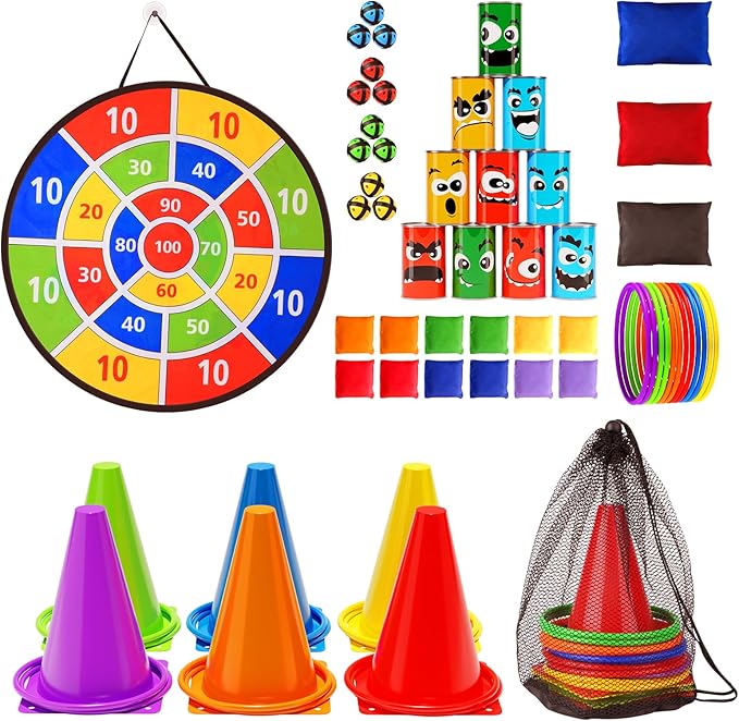 58PCS Carnival Games Combo Set, Dart Board Games Knock Down Can Games Bean Bag Toss Game Party Games Indoor Outdoor Birthday Party Games Fall Festival Field Day Games For Kids Adults Yard Games