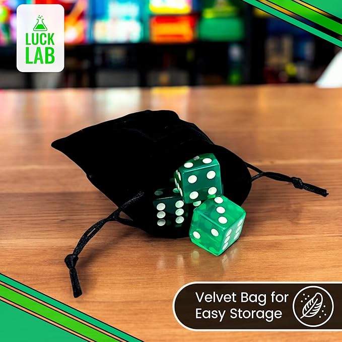 Luck Lab 10 Piece 19 mm Dice Pack - Acrylic Translucent D6, Square w/Rounded Edge for Casino, Craps, RPG MTG DND Dice Table Games and Board Games (Green)