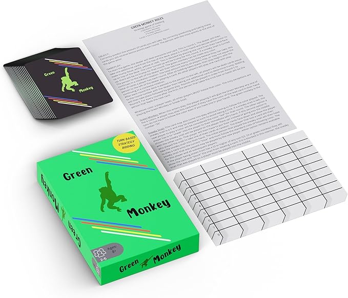 Green Monkey | Strategy Bidding Card Game - Family Game - A Game of Skill for Kids and Adults Ages 8+ | 2-6 Players