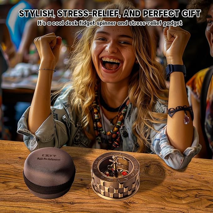 CZYY Roulette Dice - 7-in-1 Metal Spinner Dice Set, Unique Spinning Dice, Desk Fidget Gadget - Cool DND Role Playing Dice, Gift & Accessories for D&D, Tabletop RPG, Board Game (Bronze)