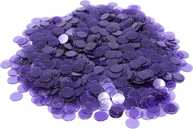 Regal Bingo Plastic Bingo Chips 1000 Pcs - Clear Transparent Counters Game Chips Set for Board Game - Fun Family Bingo Night - 3/4 Inch Purple Color