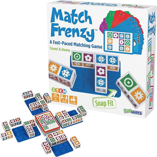 Funwares Match Frenzy: Portable Pattern Matching Puzzle Game, Family Mini Board Games, Perfect for Travel & Home Play, Road Trip Activities for Kids and Adults, Quick Set-Up - 4-Player