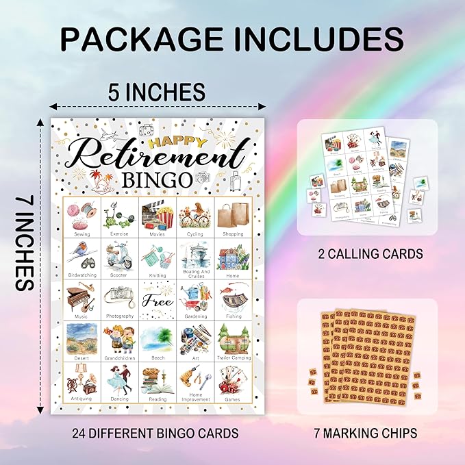 Retirement Party Bingo Card, Happy Retirement Party Bingo Game For Adults Friends Colleagues, Farewell Party Bingo Set, Black Gold Retirement Party Decorations, Office Games For 24 Players -03