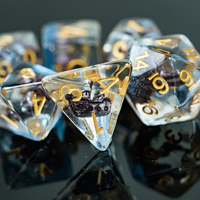 UDIXI 7-Die Polyhedral DND Dice Set, Resin D&D Dice Filled with Sailboat for Dungeons and Dragons Role Playing Game(RPG),Pathfinder,Tabletop Game