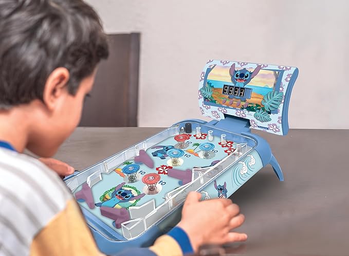 LEXIBOOK, Disney Stitch, Electronic Table Pinball, Action and Reflex Game for Children and Family, LCD Screen, Light and Sound Effects, Blue, JG610D
