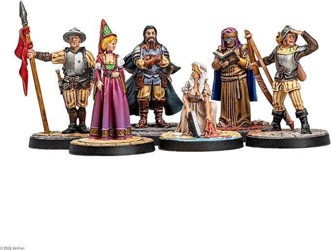 Dungeons & Lasers Townsfolk DND Miniatures Set - 62 NPC Figures with Scenic Bases for D&D and 5E Compatible RPG Games - 28MM, Unpainted, Unassembled - for 14 Years +