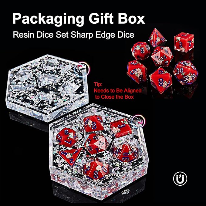 DND Dice Set Polyhedral, IDTQ Dungeons and Dragons Purple Dice Set RPG MTG Table Games 7-Die Resin Sharp with Acrylic Starlight Accent Box (Rose-Red)
