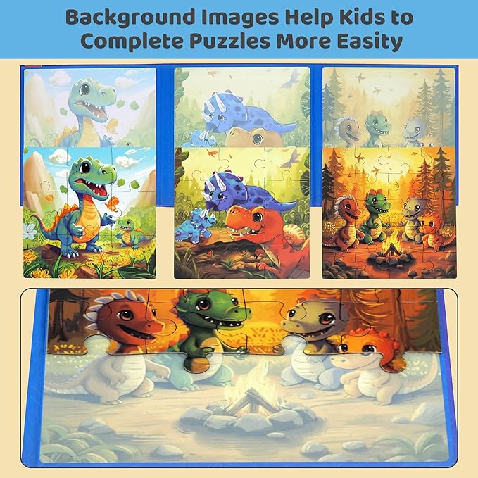 Magnetic Puzzles for Toddlers 3-5 41 Pieces Dinosaur Puzzles for Kids Ages 4-6 Travel Jigsaw Puzzle Airplane Car Road Trip Activities Games Toys Kids Gift