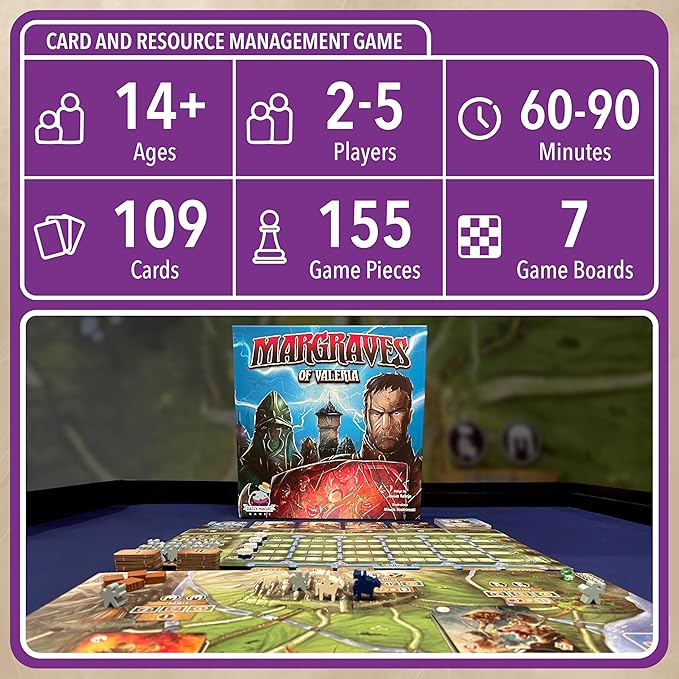 Margraves of Valeria Board Game – Strategic Fantasy Game for 1-5 Players, Card-Driven Mechanics, Stunning Artwork, High Replayability, Perfect for Game Nights