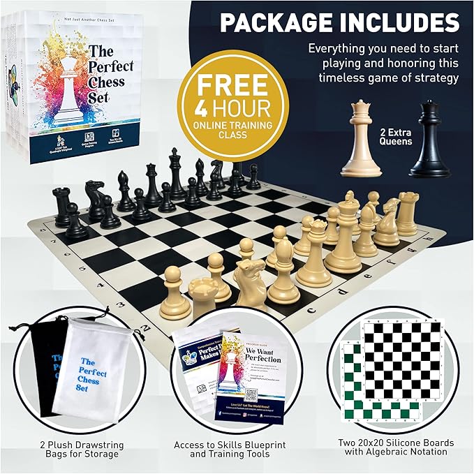 MegaChess Staunton Quadruple Weighted Chess Set - 4.1" Kings, 2 Boards, 34 Pieces, 4 lbs, Ages 8+
