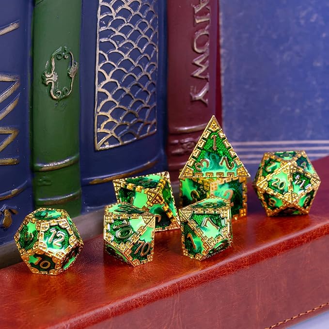 UDIXI Metal Dice Set D&D, 7PCS DND Polyhedral Dice Set Dragon d and d Dice Mint Green for Dungeons and Dragons Role Playing Game RPG and Other Tabletop Game