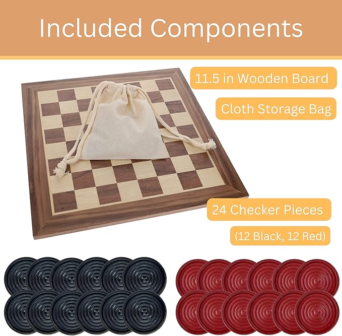 WE Games Old School Red and Black Wooden Checkers Set -12 in.