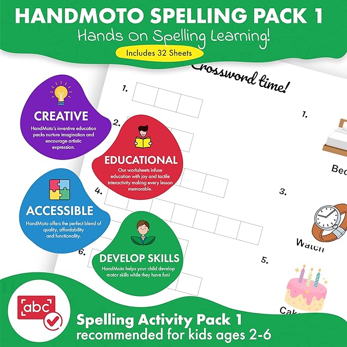 HandMoto Spelling Activity Pack 1 - Use Our Spelling Games for Kids to Make Learning Fun - Improve Word Recognition & Vocabulary Skills