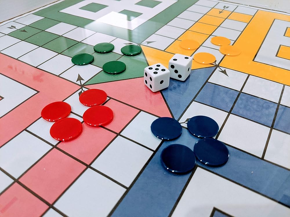 Ludo Board Game with Glass Top17inch x 17inch, Ludo Board Game with 16 Tokens and 2 Dice, Board Game for Family Adults Christmas Thanksgiving Birthday Party Supplies Rustic Vintage Home Decor Gifts