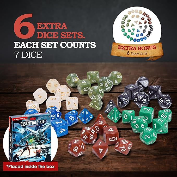 Dungeons and Dragons Essentials Kit - Starter Set Bundled with 6 Dice Sets, Flannel Bags, Figures, Heroes, Master Screen, Printable Materials - DND 5th Edition Tabletop Board Game for Beginner