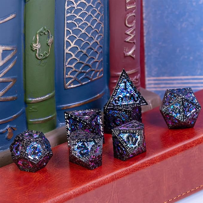 UDIXI Metal DND Dice Set, 7PCS Polyhedral D&D Dice Set Dragon d and d Dice with Gift Box for Dungeons and Dragons Role Playing Games (Purple Sequins)