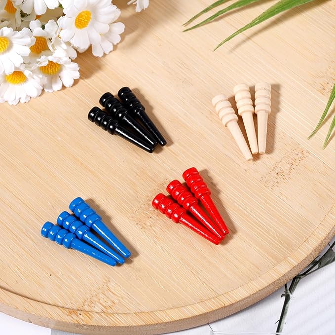 12pcs Cribbage Pegs, Wooden Cribbage Board Pegs Fit 1/8 Inch Holes Crib Pins Cribbage Accessories for Traditional Cribbage Board Game (Red, Black, Wood, Blue)