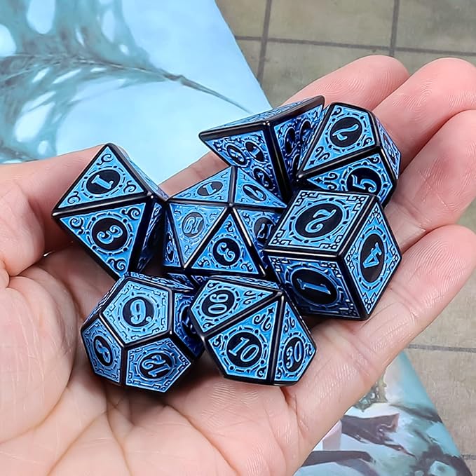 CiaraQ DND Polyhedral Dice Set for Dungeons and Dragons RPG MTG Role Playing Table Games-with 1 Dice Pouch (Blue Engraved Dice)