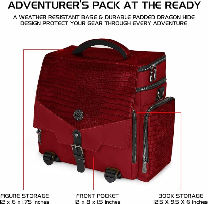 ENHANCE Travel Bag for DND Collector's Edition, Bag Compatible with Dungeons and Dragons, Battle Mat Holder, Dice Pockets and Accessories, Carry 4-8 Books (Red Dragon)
