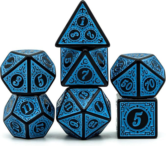 DND Dice Set -D&D Polyhedral Dice (7 Pcs) with Leather Dice Bag for Dungeons and Dragons Role Playing Dice Games RPGs (Blue with Black Edge)