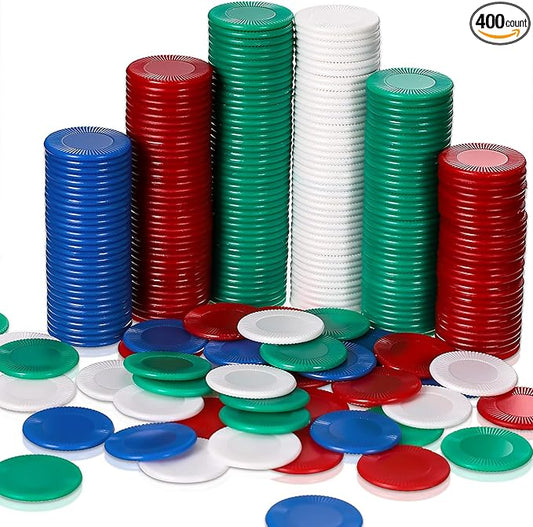 Skylety 400 Pieces Plastic Poker Chips Game Chips 4 Colors Counter Card for Kids Game Playing Learning Math Counting Bingo Game Blank Chips Card for Kids Reward