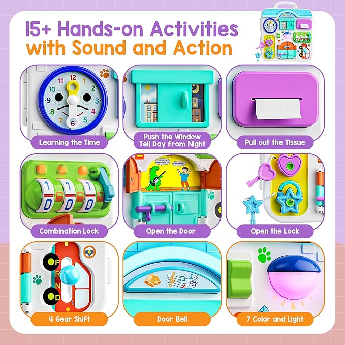 Musical Toys for 1 Year Old Girl Boy, 1st Birthday Gifts for 1 Year Old Girl, Montessori Busy Board with Light Music, Learning Educational Toy for Toddler 1-2, Baby 12-18 Months