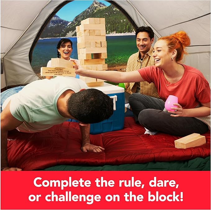 Spin Master Games, Happy Hour Tower, Giant Jumbling Wooden Blocks, College Game, Bachelorette Party, House Party, for Ages 18+