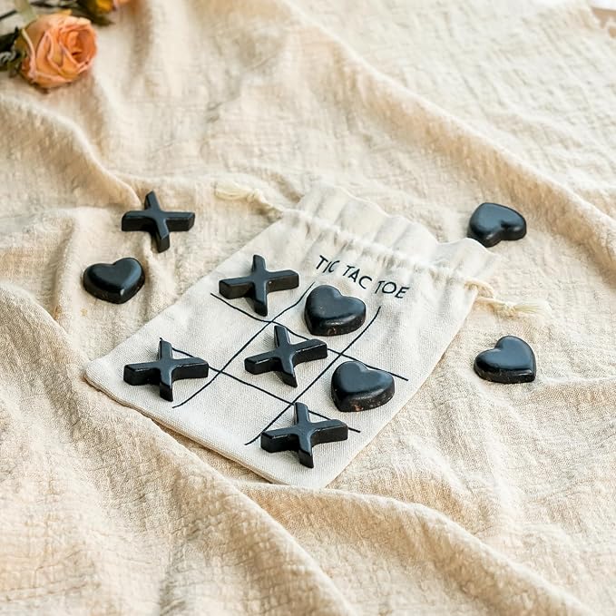 NIKKY HOME Black Heart & Cross Tic Tac Toe 3D Board Game with Cloth Bag Coffee Table Decor Road Trip Travel Game for Friends Family