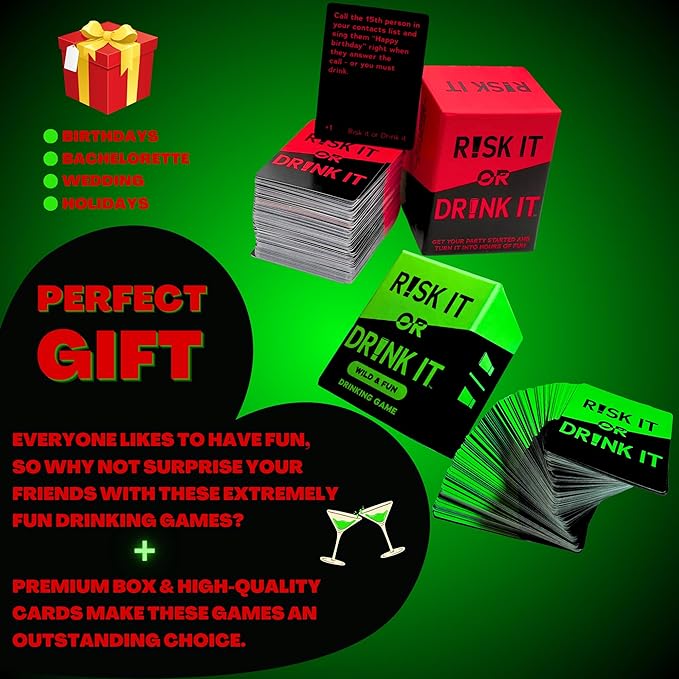 Risk IT OR Drink - Ultimate Party Bundle - Fun Drinking Games for Parties, Pregame, Game Night, College, Hilarious Dares & Questions for Party