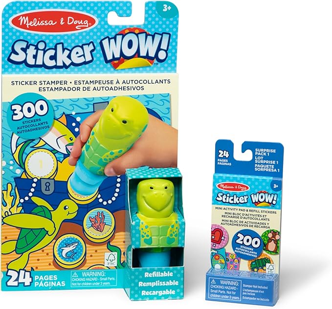 Melissa & Doug Sticker Wow!™ Sea Turtle Bundle: 24-Page Activity Pad, Sticker Stamper, 500 Stickers, Arts and Crafts Fidget Toy Collectible Character