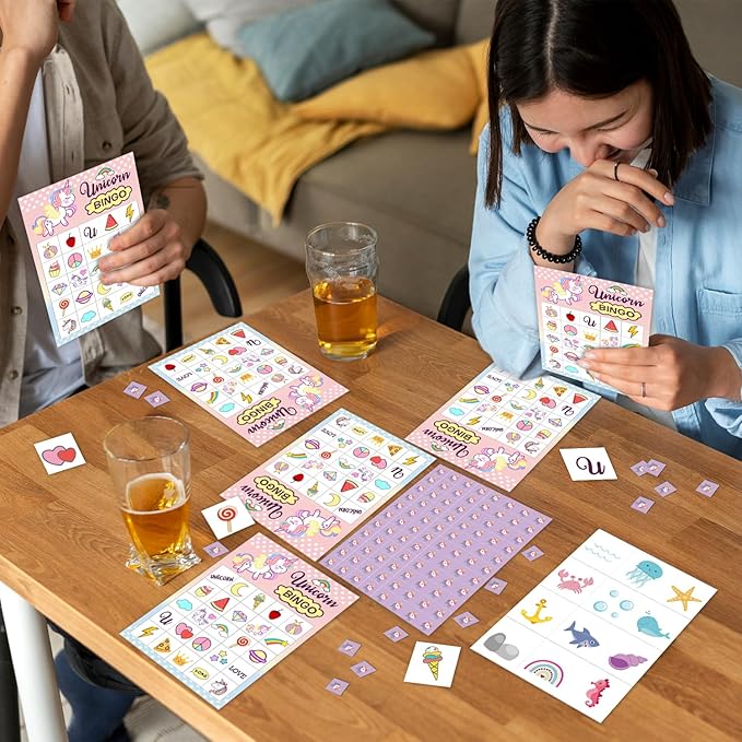 Unicorn Bingo Card Set - Holiday Indoor Outdoor Bingo Game with 24 Players, 5x7 inches Bingo Game Kit, Friends Bingo Game Party Activities Supplies, Festival Gift for Adult Teen -07