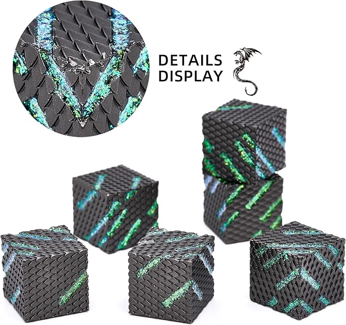 DND Dice Set, HNCCESG 6 Pieces DND Dice with Dragon Scale Design for Dungeons and Dragons Role Playing Game RPG D&D Accessories Gift (Ls-Glitter Green)