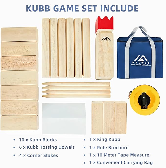 Kubb Yard Game Outdoor Games Viking Chess for Kids and Adults New Zealand Pine Wooden Toss Game with Carrying Case, Backyard Lawn Game with Measuring Tape for Family Kids Adults