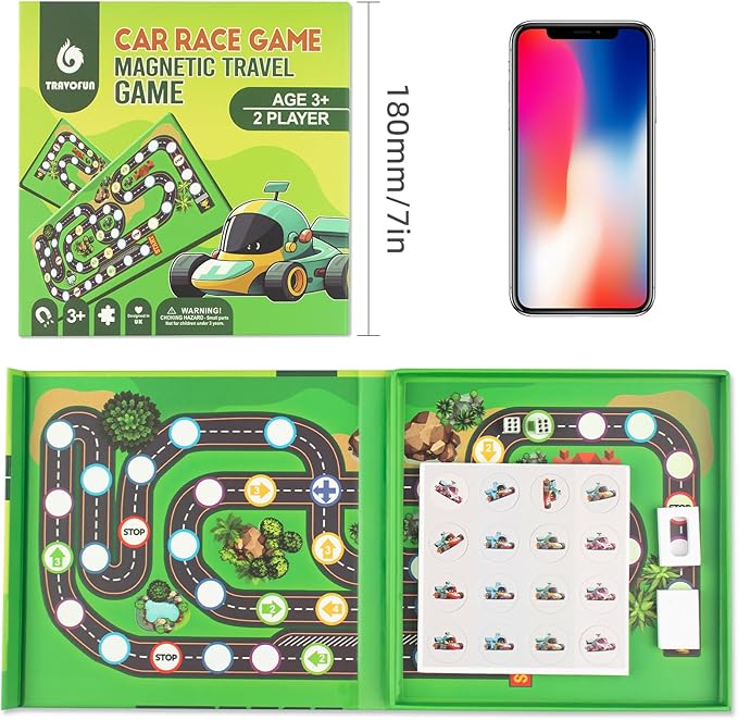 Magnetic Car Race Game for Kids 3-8 - Perfect Travel Toy for Toddlers - Fun Road Trip & Airplane Activity - Camping Game Essentials for Kid