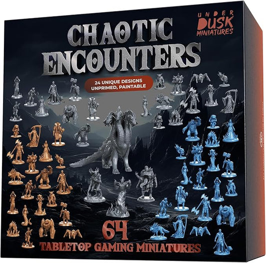 Chaotic Encounters - 64 Tabletop Gaming Miniatures for RPG/Unpainted DND Miniatures/Bulk Dungeons & Dragons Miniatures/D&D Miniatures Monsters/DND Minis/DND Figures Starter Pack/Pathfinder