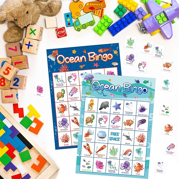 Ocean Bingo Game 24 Players for Kids Under Sea Party Game Supplies