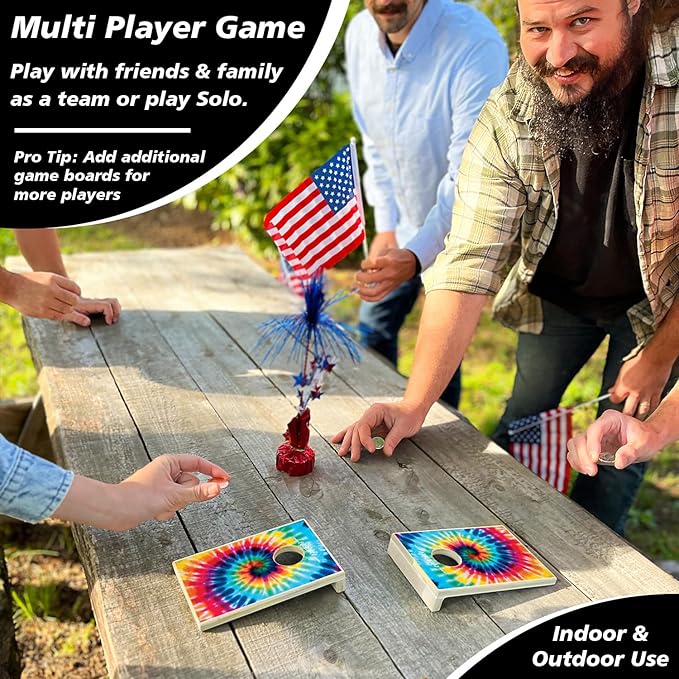 Desktop Coin Bouncing Party Set | Tabletop Cornhole Board | Small Travel Game Includes Coins