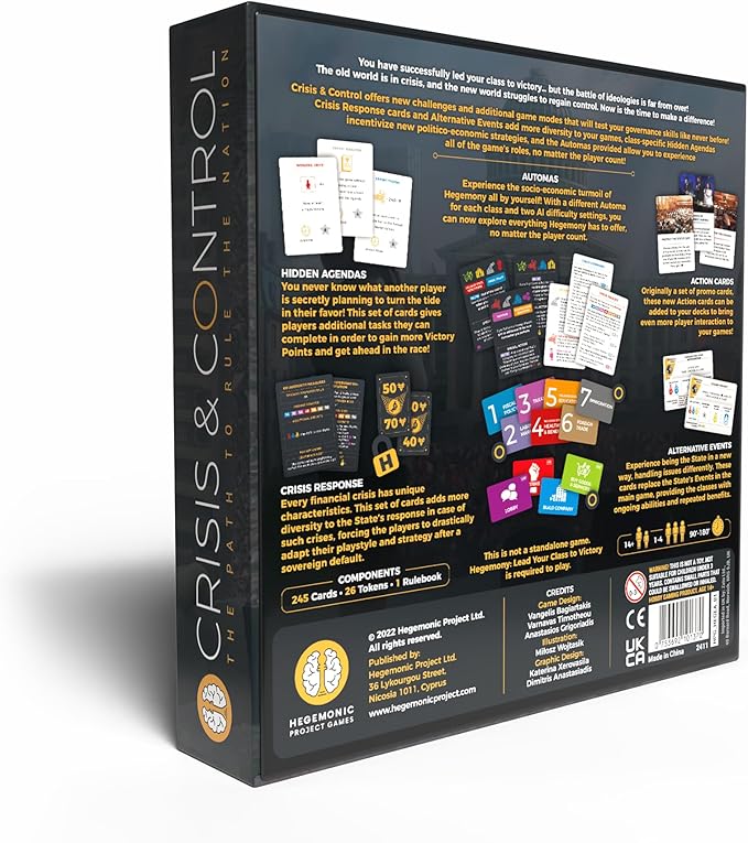 Hegemony: Crisis & Control Expansion - Add New Automas & Modules, Solo Play, Unique Asymmetric Card Driven Game Board Game, Ages 14+, 1-4 Players