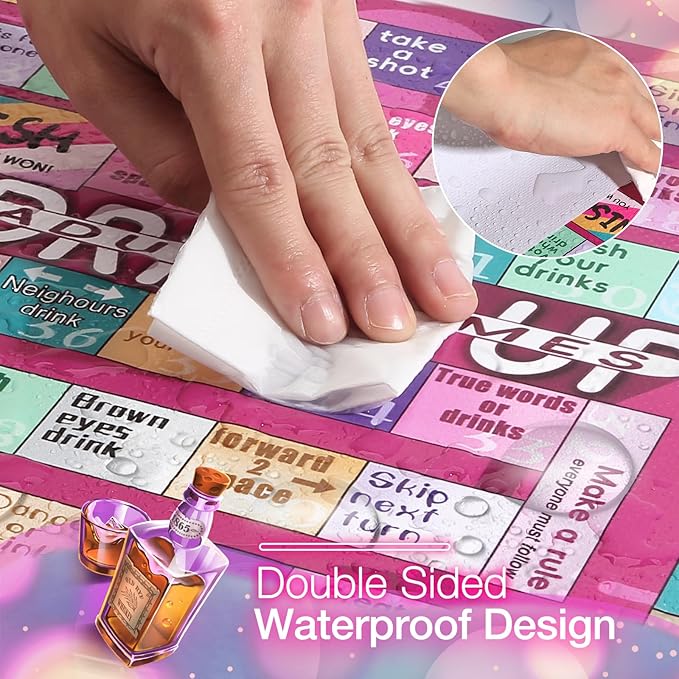 Drinking Board Games for Adults, Waterproof Leather Mat Drinking Board Game, Fun Party Interactive Drinking Games for Game Night, Bachelorette Parties, Birthday, Age 21+, 2-8 Players