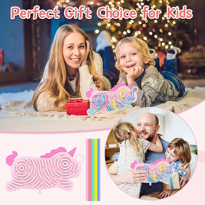 Silicone Sensory Activity Board,Double-Sided Busy Board for Fine Motor Skill,Fidget Toy for Calming, Stress, Anxiety, ADHD , Autism , Silent, No Mess , Kids 3+ & Adults(Unicorn,Pink)