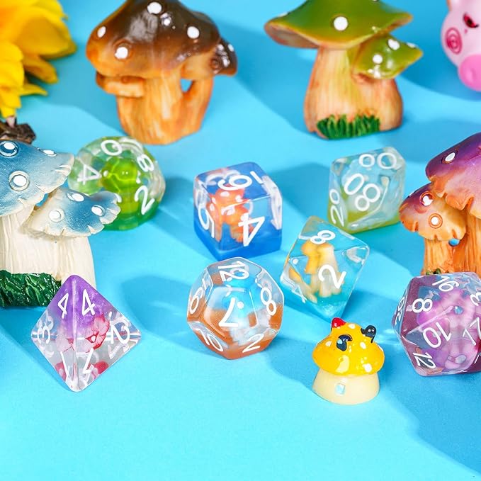 UDIXI 7-Die Mushroom D&D Dice Set, Resin DND Dice Set RPG Polyhedral Dice for Dungeons and Dragons Role Playing Games and Other Tabletop Games (Colorful)