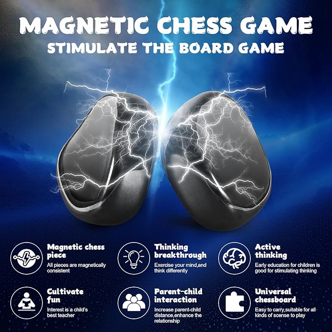 Magnetic Chess Game Set，Magnetic Stones Chess with String and Sponge Chessboard ，Strategy Puzzle Game with Rocks, Family Game Party Game for Kids and Adults