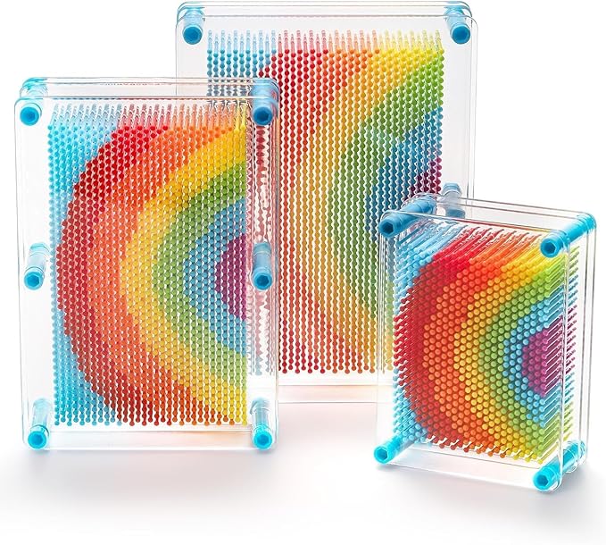 Hacaroa 3 Pack 3D Pin Art Toy, Rainbow Plastic Pin Art Board Sensory Toys, Pin Impression Sculpture Needle Toy for Autistic Children, Kids, Adults, 3 Sizes