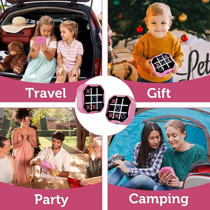 3 in 1 Electronic Tic Tac Toe Game, Handheld Digital Tic Tac Toe Bolt Game with Silent Mode, Portable Learing Toy Gift for Kids & Adults, Pink