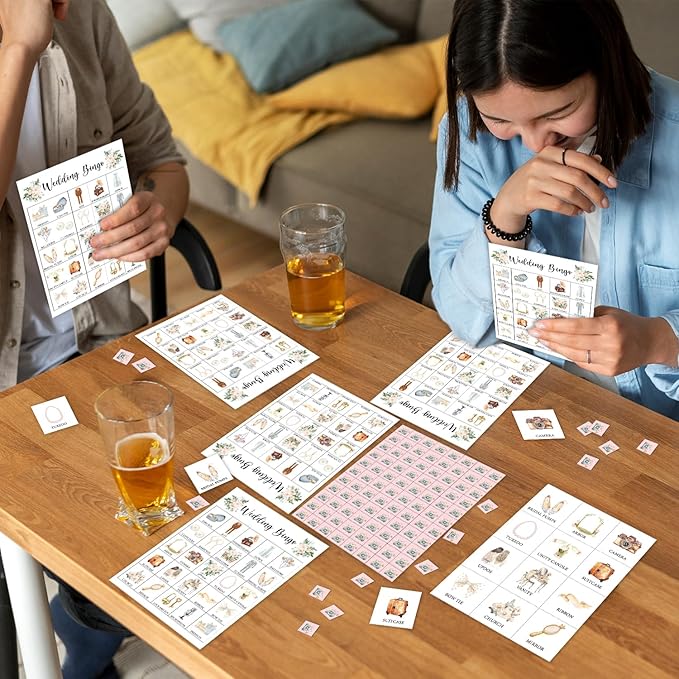 Wedding Party Bingo Card Set - 24 Players, Engagement Party Activities for Family Friends, Bridal Shower Bingo Game Party Favor Supplies, for Adult Teen -08