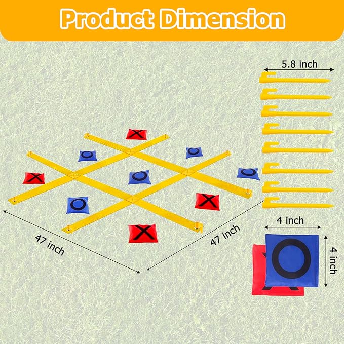 Tic Tac Toe Game - 4 Ft x 4 Ft Giant Bean Bag Toss Tic Tac Toe Outdoor Game for Backyard, Camping, Lawn, Fun Outdoor Games for The Family and Kids - Portable Yard Game Requires No Assembly