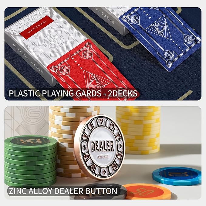 ARTGAME 14g Clay Poker Chips Set for Texas Hold’em, 500 PCS [Blank Chips] with Chip Case, Bright Colored Chips are Easy to Distinguish Ideal Gifts for Poker Players