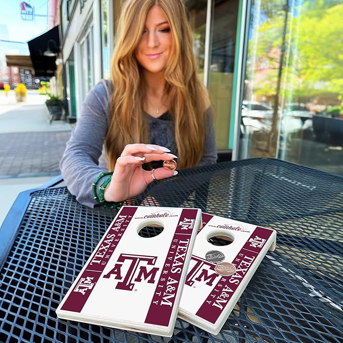 Tabletop Cornhole Game Set | Officially Licensed College Mini Football Cornhole Board Game | Includes Coins