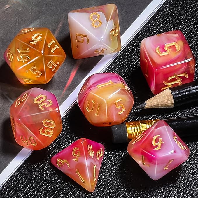 CiaraQ DND Polyhedral Dice Set for Dungeons and Dragons RPG MTG Role Playing Table Games-with 1 Dice Pouch (Pink + Yellow)