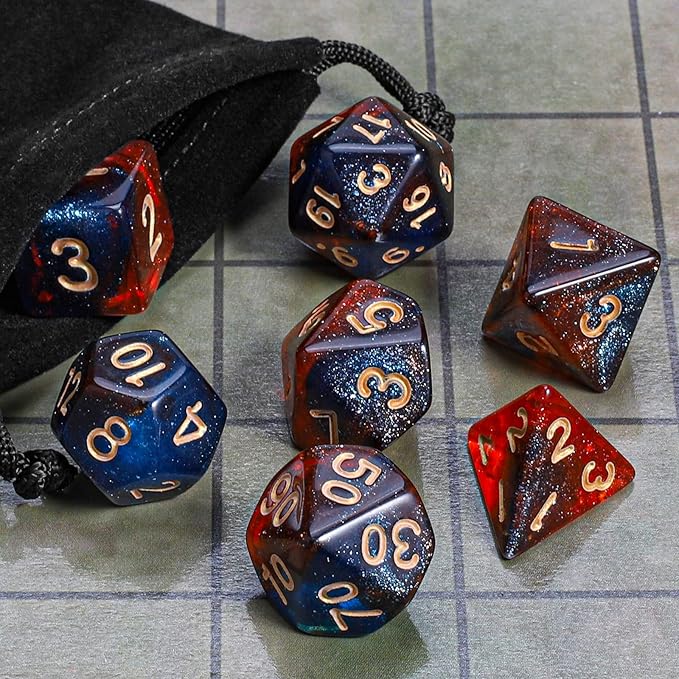 CiaraQ DND Polyhedral Dice Set with a Black Dice Bag for D&D RPG MTG Role Playing Table Games